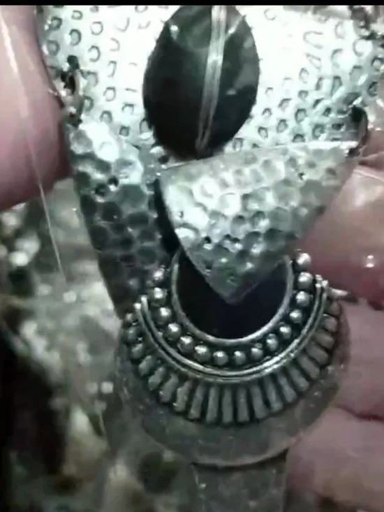 Bijoux Stella Silver Black Hammer Statement Layered Necklace Earring SET NEW - Picture 12 of 16